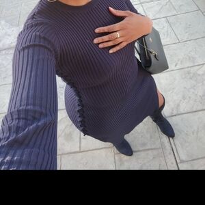 Fashion Nova, Long Sleeve Navy Dress - M